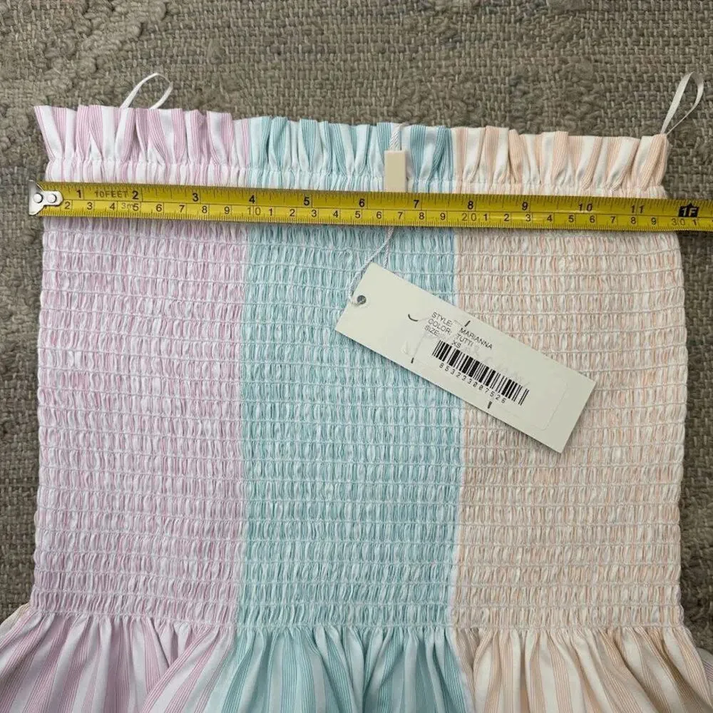 NWT Petersyn Womens Tutti Pink Blue Orange Smocked Ruffle Marianna Top Size XS